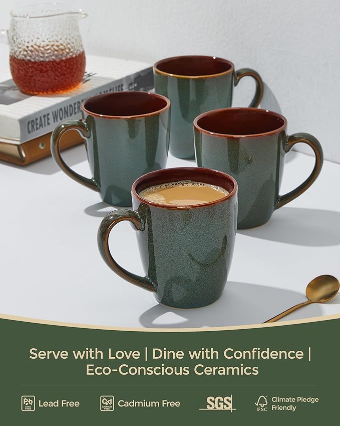 Coffee Mug 16 oz, Ceramic Coffee Mugs Set of 4, Reactive Glaze Mug for Latte/Tea/Cappuccino, Large Stackable Mug Set for Men, Women, Dad, Mom, Dishwasher & Microwave Safe, Brown Green