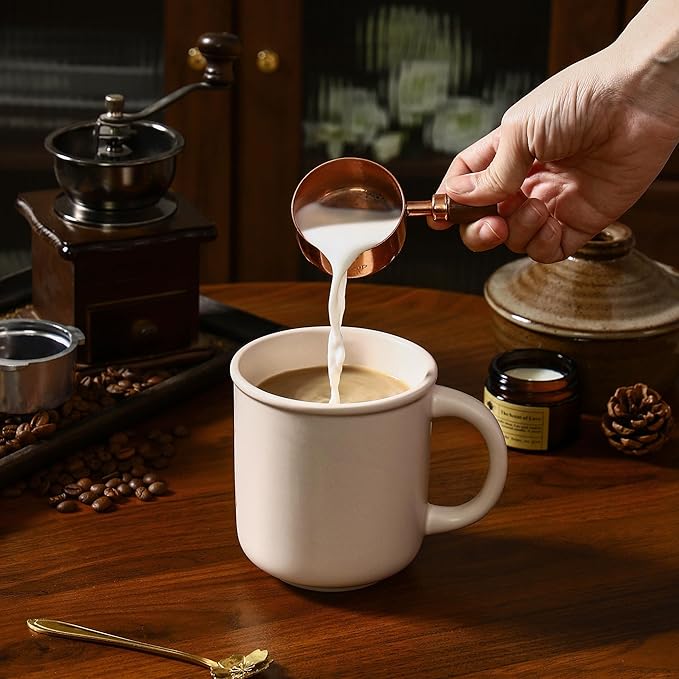 GZG 18 oz Coffee Mugs Set of 4, Modern Ceramic Coffee Cups Set with Handle, Large Coffee Mugs for Tea, Latte, Milk, Cocoa, Rustic Matte Glaze, Microwave & Dishwasher Safe(Cream Mist)