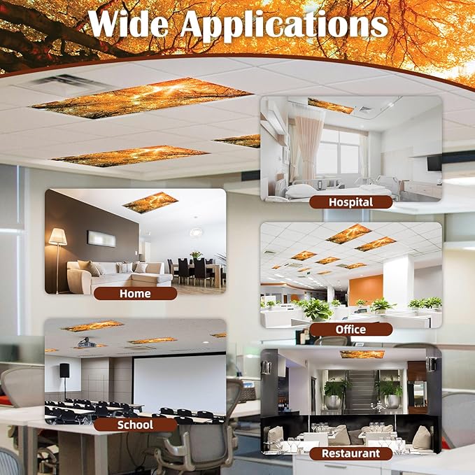 2 Pcs Fluorescent Light Covers - 4 x 2 Feet Covers for Ceiling Lights, Magnetic Light Filters for Classroom, Office, Hospitals, Home