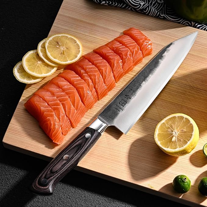 Chef Knife, Black Forged Japanese Kitchen Knife with High Carbon Stainless Steel and Full Tang Pakkawood Handle, Christmas Gift with Premium Box (8.27 Inch Kiritsuke Knife)