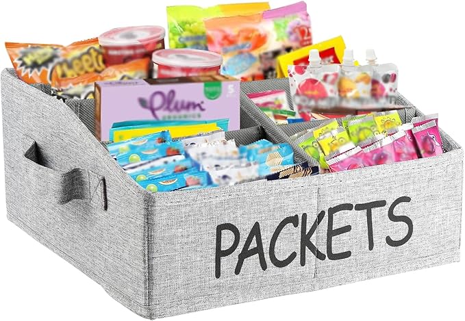8 Compartment Fabric Snack Organizer with Handle, Portable Kitchen Pantry Storage and Spice Packet Organizer