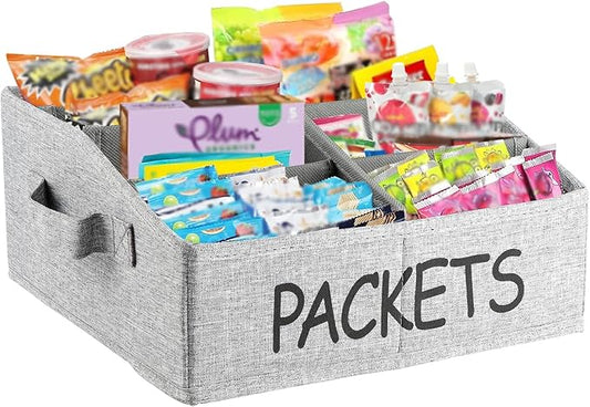 8 Compartment Fabric Snack Organizer with Handle, Portable Kitchen Pantry Storage and Spice Packet Organizer
