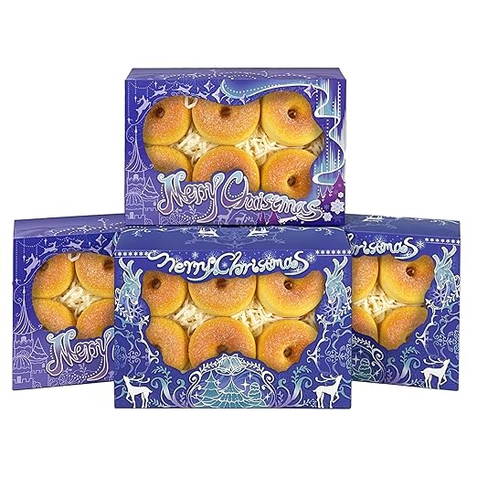qiqee Christmas Blue Purple Cookie Boxes for Gift Giving 8x5.3x2 inch 24Packs Christmas Bakery Box with Window Treat Box for Donuts Candies and Biscuit