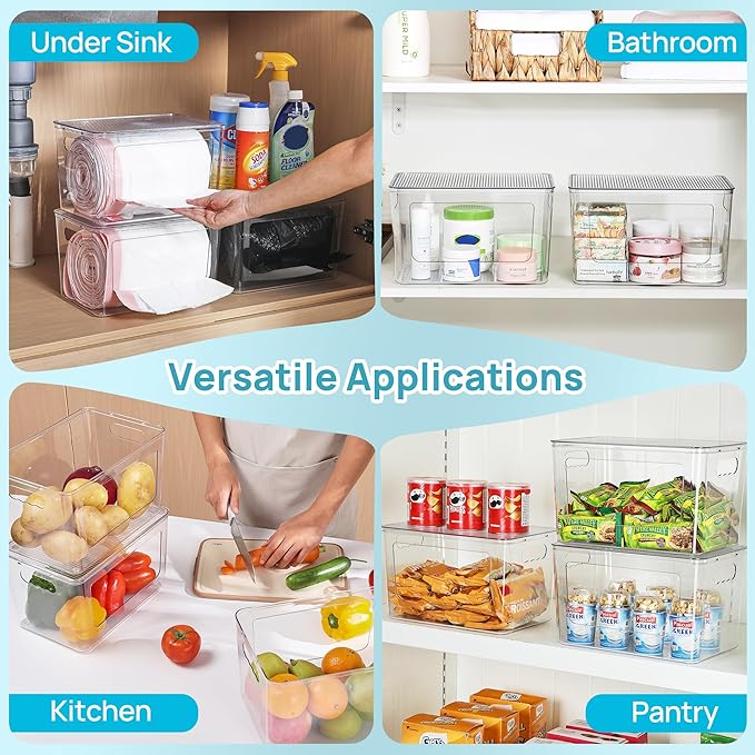 Vtopmart 2 Pack Trash Bag Holder, Stackable Garbage Bag Dispenser for 13/30/33 Gallon Bags, Clear Organizer Bins for Under Kitchen Sink, Laundry Room Organization and Storage