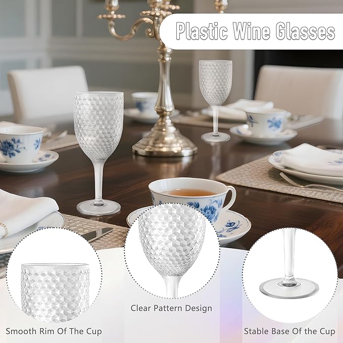 24PCS Plastic Wine Glasses 13oz,Acrylic Goblets Toasting Glassware,Unbreakable Cups Drinking Glasses for Bar Party,Wedding