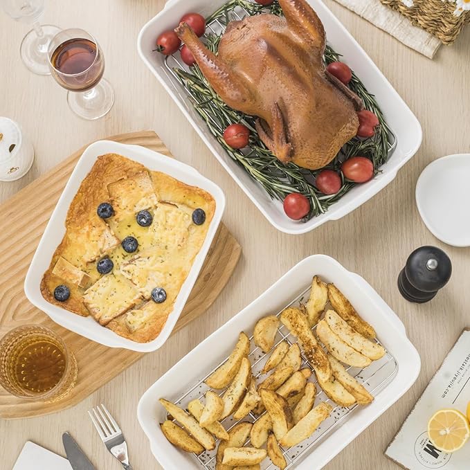 Casserole Dish Set for 2，Ceramic Baking Pan, Ceramic Baking Dish, Bakeware for Baking, Kitchen Decor, Microwave Oven Safe，Kitchen Decor (1.2QT/3QT)