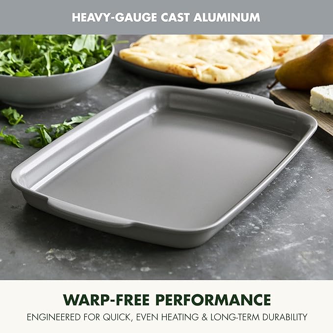 GreenPan Premiere Ovenware Healthy Ceramic Nonstick 13" x 9" Quarter Sheet Baking Pan, PFOA & PFAS-Free, Warp-Free Bakeware, Durable Quick Heating, Oven & Broiler Safe to 600F, Dishwasher Safe, Gray