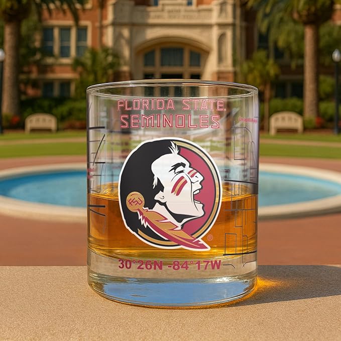 Greenline Goods – Florida State University Seminoles College Whiskey Glasses (Set of 2), 10 oz – Full-Color Logo + Campus Map