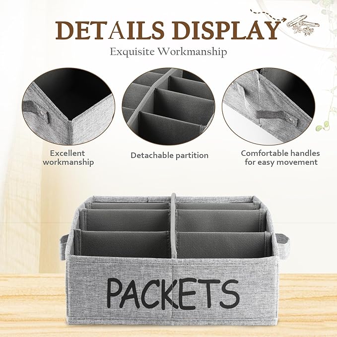 8 Compartment Fabric Snack Organizer with Handle, Portable Kitchen Pantry Storage and Spice Packet Organizer