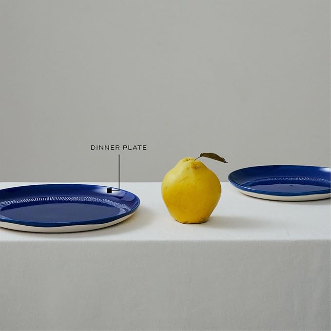 Blue White Dinner Plates | Feast tableware by Ottolenghi | Dishes Set for 2 | Stoneware Microwave Safe Plates | Dish Set | Farmhouse Kitchen and Dinnerware Sets | Luxury, Party