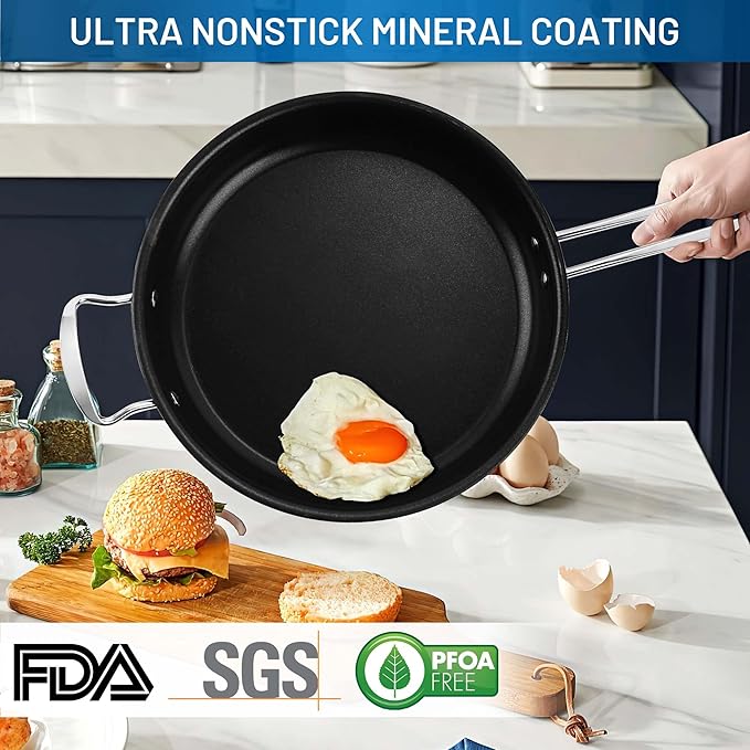 Stainless Steel pots and pans set, 10 Piece Nonstick Kitchen Induction Cookware Set,Works with Induction/Electric and Gas Cooktops, Nonstick, Dishwasher, Black