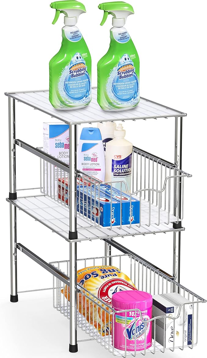 Simple Houseware Chrome Metal Stackable Storage Rack, 16.75 in L x 10.8 in W x 10.25 in H
