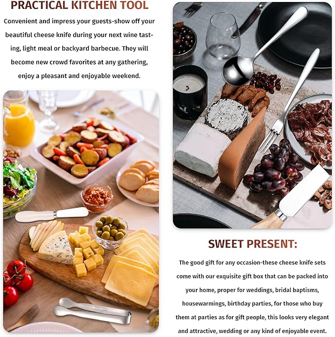 20 Pcs Charcuterie Board Accessories Cheese Butter Knife Set Charcuterie Utensils Butter Spreader Knife with Wooden Handles Mini Serving Tongs Spoon Appetizer Fork for Christmas Party(Chic Style)