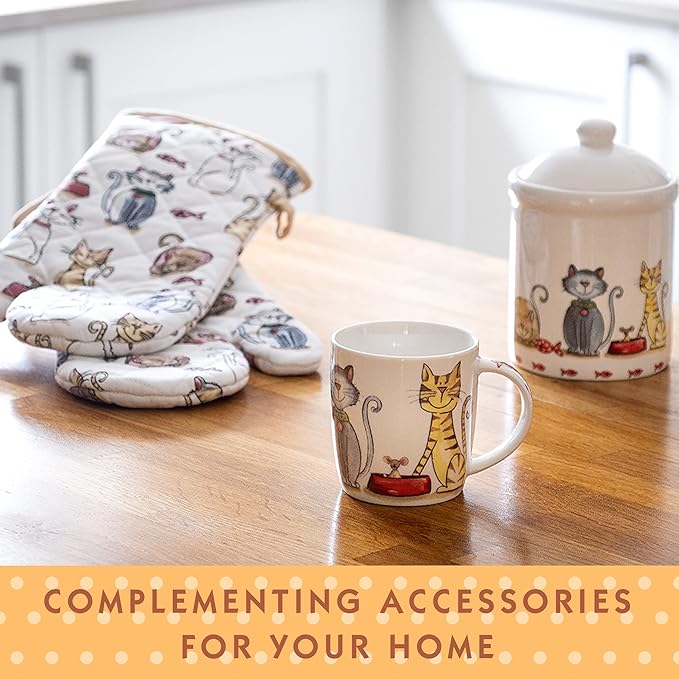 SPOTTED DOG GIFT COMPANY Ceramic Jar with Lid for Countertop, Decorative Cat Food Storage Kitchen Canister for Coffee Tea Sugar, Novelty Treat Container, Gifts for Cat Lovers Pet Owners 35oz