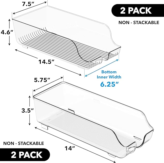 Simple Houseware Assorted Can Organizer for Refrigerator/Pantry, Set of 4, Clear