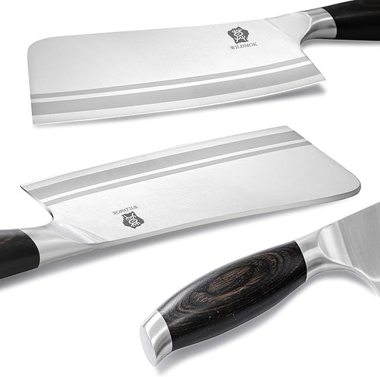 WILDMOK Meat Cleaver Knife, 7 Inch Heavy Duty Bone Chopper, German Stainless Steel Butcher Knife with Black Pakkawood Handle, Chinese Cleaver for Kitchen