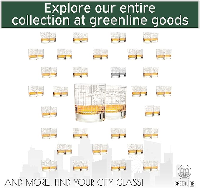 Greenline Goods Whiskey Glasses - 10 Oz Tumbler Gift Set for Denver lovers, Etched with Denver Map | Old Fashioned Rocks Glass - Set of 2