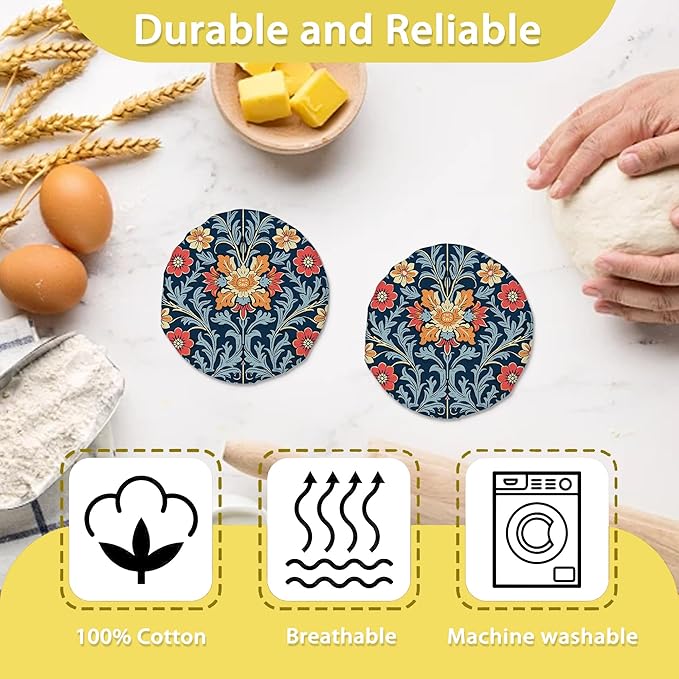 Sourdough Starter Jar Covers,5-Pack Reusable Vintage Flowers Indian Style Cloth Lids for 3-4 Inch Jars,Ideal for Kombucha Kefir or Cheese Fermentation