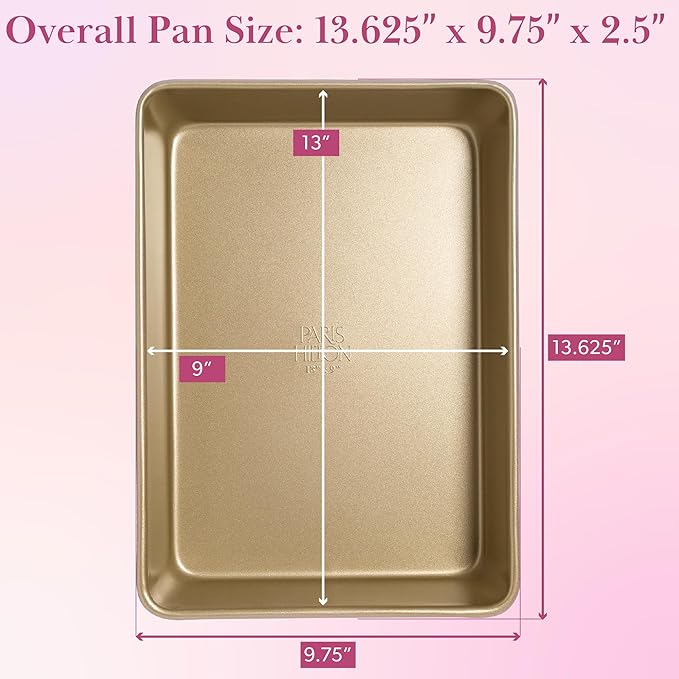 Paris Hilton Nonstick Carbon Steel Bakeware Collection, 13-Inch x 9-Inch Multipurpose Pan, Dishwasher Safe, Made without PFOA and PFAS, Pink Champagne Two-Tone