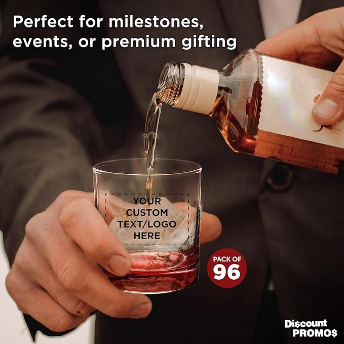 Custom Lexington Rocks Whiskey Glass 10.5 oz, Set of 96, Personalized Bulk Pack - Perfect for Scotch, Bourbon, Whiskey, Cocktail - Red