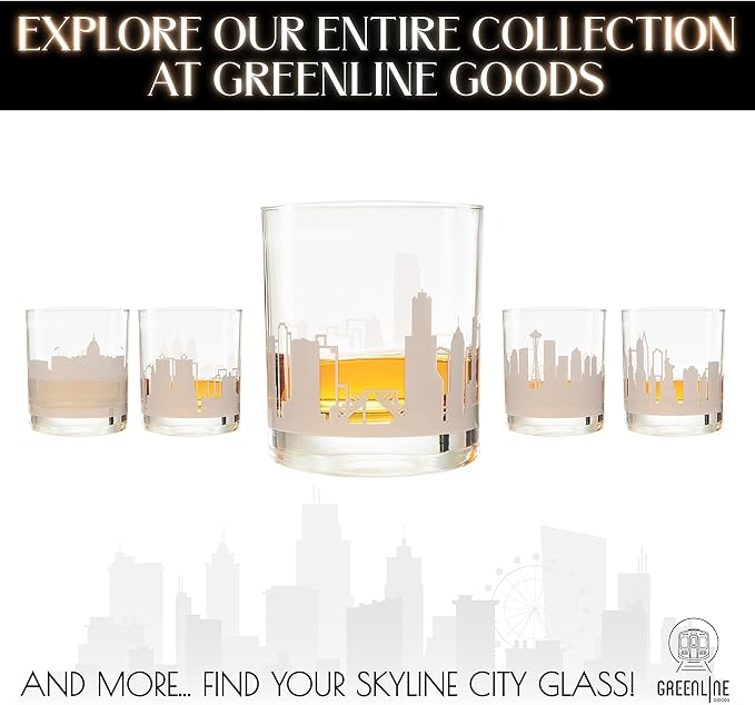 Greenline Goods Skyline Etched Chicago Whiskey Glasses Gift (Set of 2) | Old Fashioned Tumbler – For Chicago Lovers - Windy City Accessories and Souvenirs - Illinois Glassware Decor