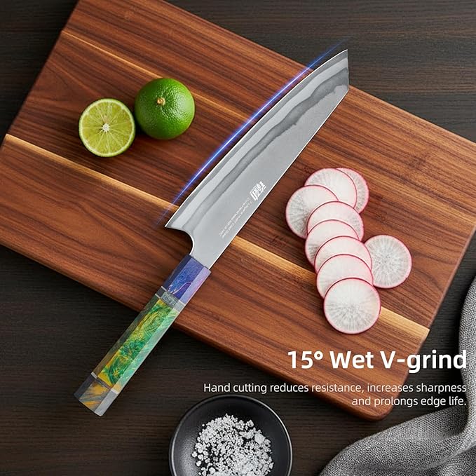 FINDKING 8 Inch Chef's Kiritsuke Knife, Professional Japanese Kitchen Knife for Skilled Cooks, 440C Steel Blade, Perfect for Chopping, Slicing, and Dicing (Iridescent Series)