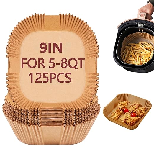 9 Inch Air Fryer Liners Disposable, 125 Pack Parchment Paper Sheets for Air Fryer Basket, Non-Stick, Disposable, Unbleached, Heat Resistant, Fits 5-8 QT Air Fryers, Oil-Free & Healthy Cooking