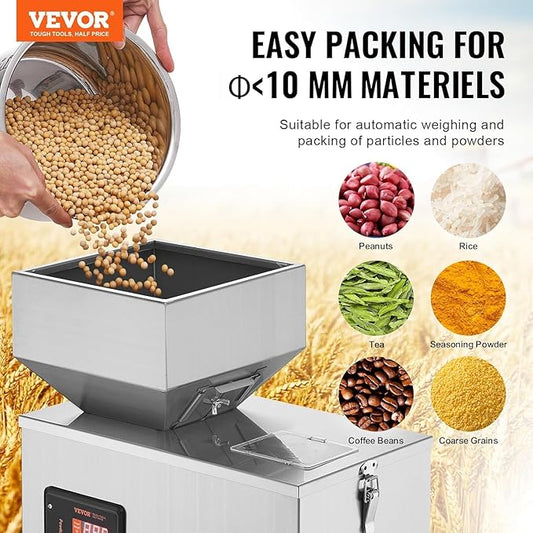 VEVOR Powder Filling Machine 0.002-0.22lbs/1-100g, Automatic Intelligent Particle Weighing Filling Machine, Powder Filler Particle Dispenser for Tea Seeds Grains Powder Flour Beans Glitter Candy