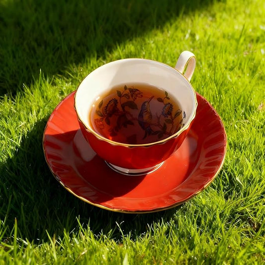 Aynsley Handpainting Colored Glaze Pembroke Oban Fine Bone China English Tea Cup and Saucer Set, 6.1 oz (Red)