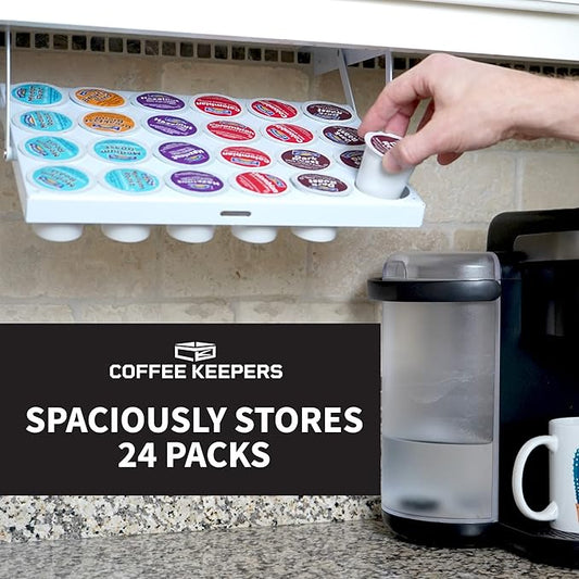 Under Cabinet K Cup Holder 24 Pods – Space-Saving Coffee Pod Holder – Keurig Pod Organizer for Small Spaces – Kcup Holder with Screws & Adhesive for Easy Installation STEEL - 13in x 10in - WHITE