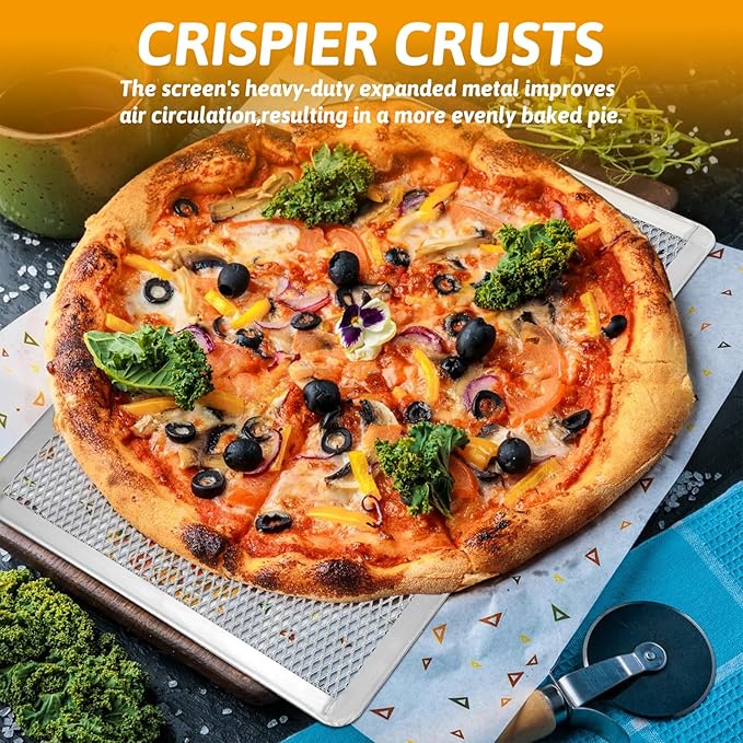 Pizza Screen 11 x 15.6 Inch 2 Pack Rectangular Aluminum Pizza Pan Restaurant-Grade Flatbread Screen Pizza Crisper Pan,Oven-Safe