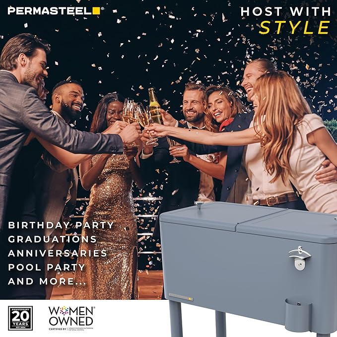 Permasteel 80 Quart Party Cooler, Rolling Ice Chest with Wheels and Handles for Indoor Outdoor Patio