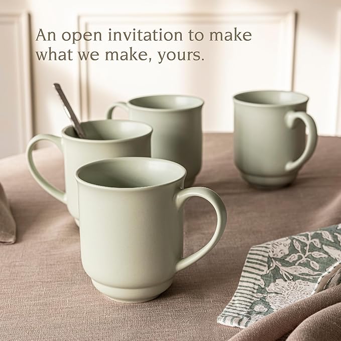 over&back Rim Stoneware Coffee Mugs - 4-Piece Mug Set - Enjoy the Perfect Cup of Coffee, Tea, Latte, and More - Semi-Matte Sage - 16oz