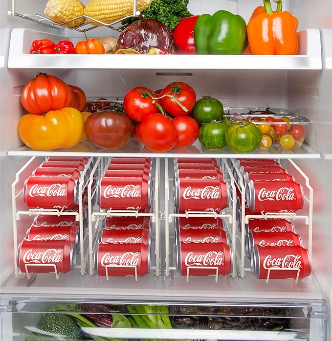 Simple Houseware Soda Can Organizer Stackable Rack Dispenser for Pantry/Refrigerator, 4 Pack, White