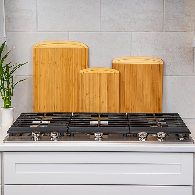 Extra Large Bamboo Cutting Board Set – Wood Cutting Boards for Kitchen, Non Toxic Cutting Board Set for Chopping, Slicing, Carving, Charcuterie – Ideal for Home Cooks, Entertaining, Family Meals