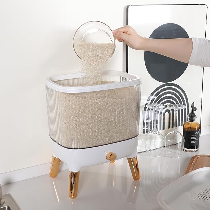 Rice Dispenser 25 Lbs - Flour and Rice Container - Space Efficient Food Dispenser for Organized Storage - Save Time & Effort with Easy Dispensing - Stylish Countertop Solution