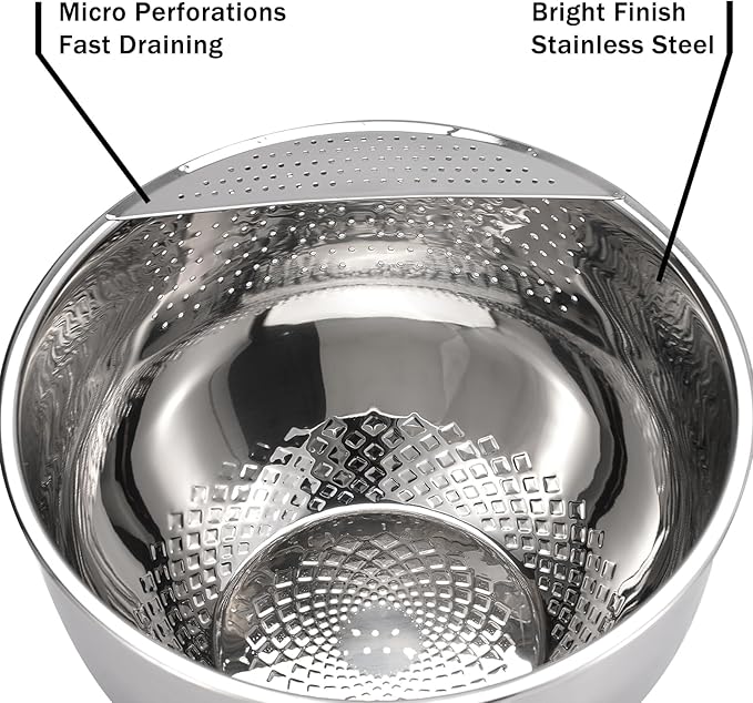 Rice Washing Bowl with Strainer Quinoa Washer Bowl, Stainless Steel Side Drainers Colander for Cleaning Fruits, Vegetables, and Beans - Versatile Kitchen Tool