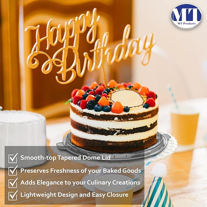 MT Products Round PET Plastic Cake Container 8" - Plastic Bakery Boxes (Pack of 100) - Made in USA