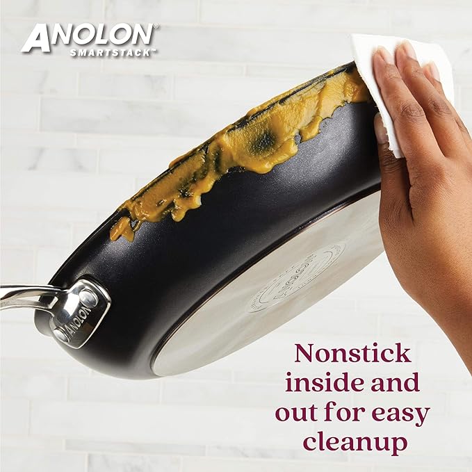 Anolon SmartStack Hard-Anodized Nesting Pots and Pans Set/Cookware Set, 10-Piece, Black