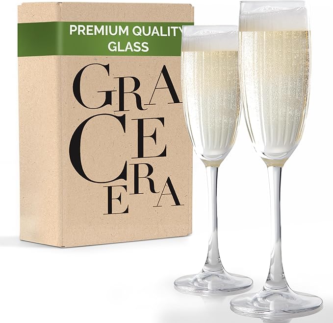 Zelda Collection Wedding Champagne Flutes | Elegant Design for Weddings, Anniversaries & Celebrations | Exquisite Craftsmanship | Perfect for Home & Bar | Set of 2 | 5.7-Ounce Capacity