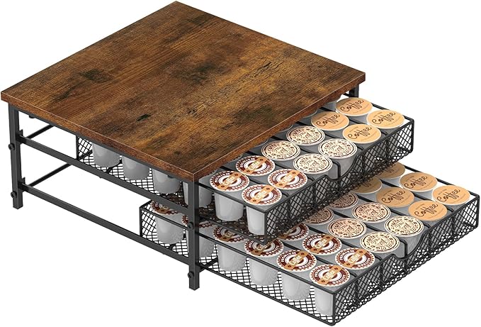 MOOACE Coffee Pod Holder for K Cup Holder Drawer Holder, Coffee Pod Drawer For Counter, 2 Tier K-Cup Storage With Sliding Baskets, 72 Capacity Pods Organizer Cups Capsule for Coffee Station, Black