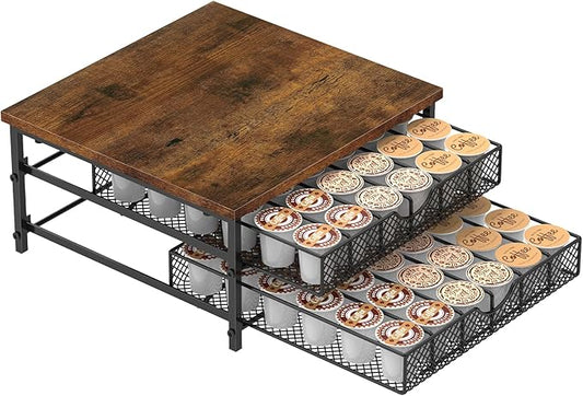 MOOACE Coffee Pod Holder for K Cup Holder Drawer Holder, Coffee Pod Drawer For Counter, 2 Tier K-Cup Storage With Sliding Baskets, 72 Capacity Pods Organizer Cups Capsule for Coffee Station, Black