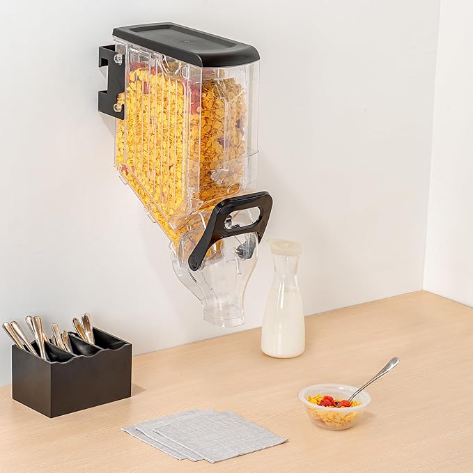 Restaurantware-Met Lux 3.4 Gallon Dry Food Dispenser, 1 Airtight Cereal Dispenser - Wall-Mounted, Single Control, 1 Black Plastic Grain Holder, For Snacks, Nuts, Or Coffee Beans