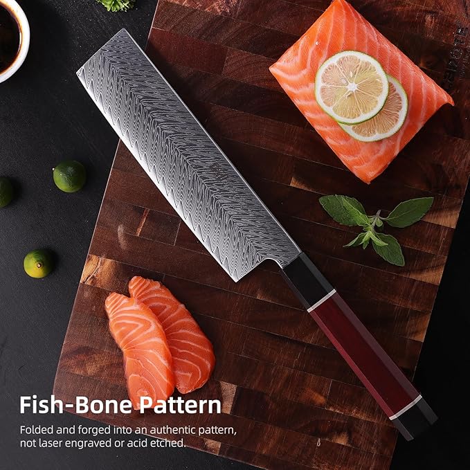 FINDKING Usuba Nakiri Knife 7 Inch, Damascus Vegetable Cleaver for Chopping & Mincing, Straight Edge, Japanese Style (Samurai Series)