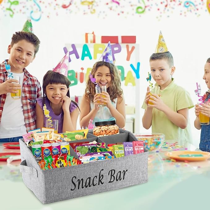 Snack Organizer for Countertop, Fabric Snack Organizer with Handles, 6 Compartment Snack Box Container Snack Basket, Snack Bar Station Organizer, Kitchen Pantry Organizer and Storage - Beige