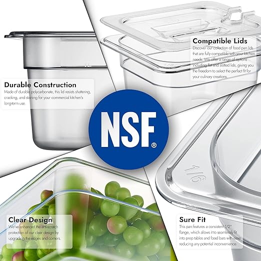 CURTA 6-Pack 1/6 Size 4" Deep NSF Polycarbonate Food Pans | Dishwasher & Freezer Safe Clear Container for Prep Tables, Buffet, Salad Bar, Commercial & Home Kitchen
