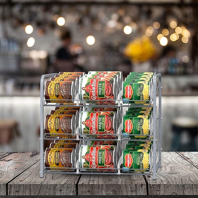 BTY Can Organizer for Pantry Stackable 2 Pack, Can Storage Organizer Rack Stacking Can Dispensers Small Space Holds up to 36 Cans for Pantry, Kitchen, Cabinet- Silver