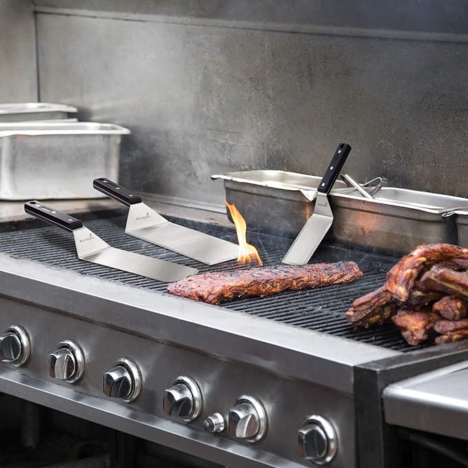 Stainless Steel Spatula Set - Heavy Duty Spatula and Scraper - Great for Cast Iron Griddle BBQ Flat Top Grill - Commercial Grade