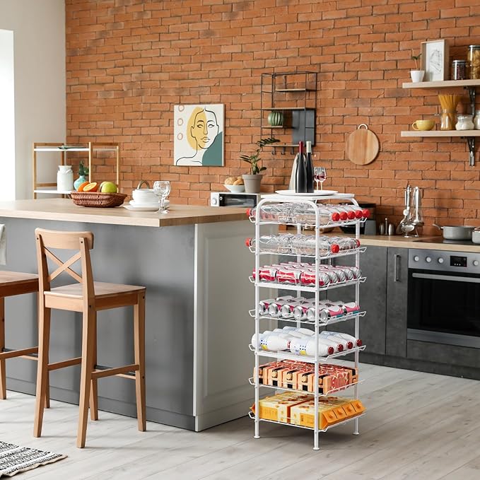 smusei Water Bottle Organizer 7 Tier Free Standing Bottled Water Storage Rack Metal Wire Water Bottle Holder Rack Large Capacity Soda Beverage Drink Stand Shelf for Pantry Kitchen Office, White