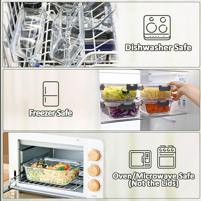 [8-Pack,30 oz]Glass Meal Prep Containers,Glass Food Storage Containers,Airtight Glass lunch Containers with Lids - Microwave, Oven, Freezer and Dishwasher